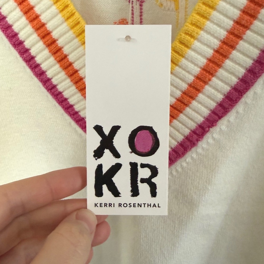 XOKR Kerri Rosenthal Women's "Get Happy" V-Neck Striped Sweater Size Large NWT - Picture 9 of 10
